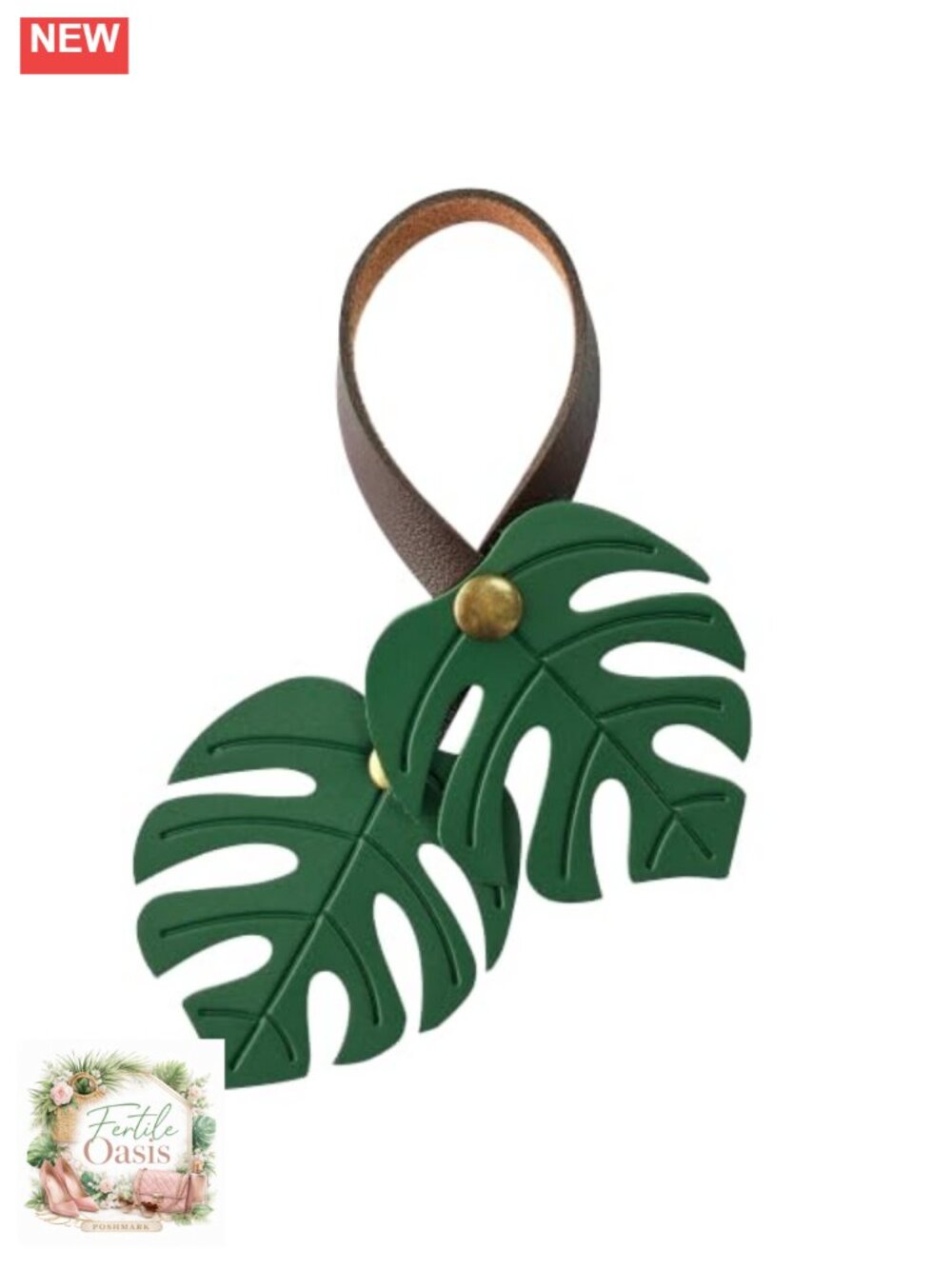 Monstera Leaf Bag Charm Keychain Faux Leather PU